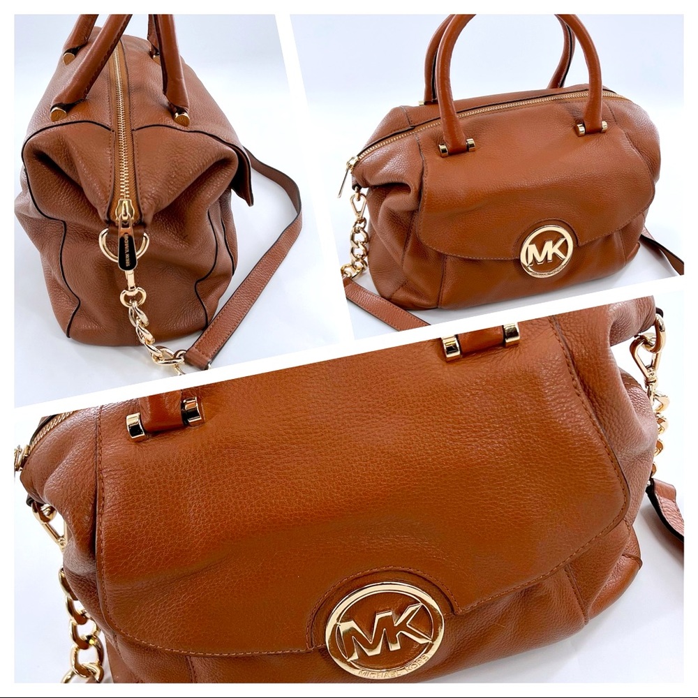 Michael Kors Women's Front Pocket Chain Satchel Leather Brown/Gold